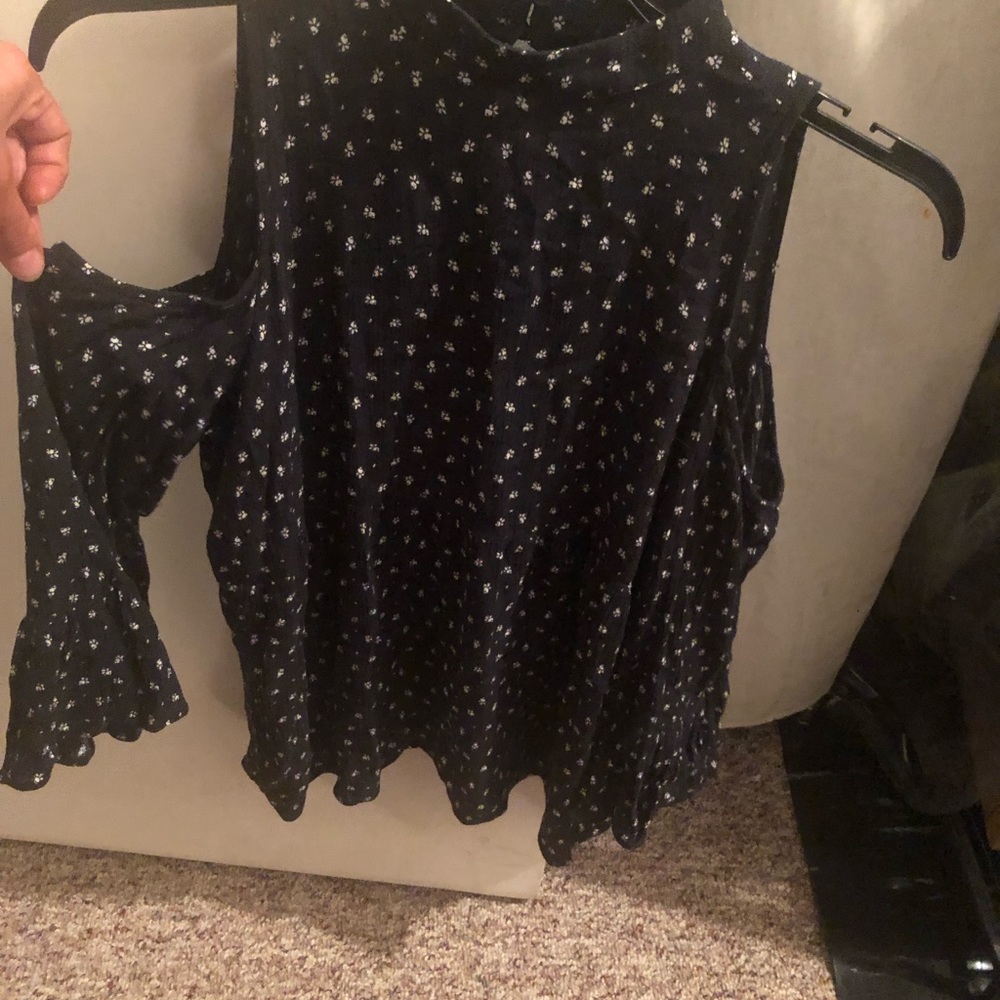 Dark Navy blouse with shoulder cut out